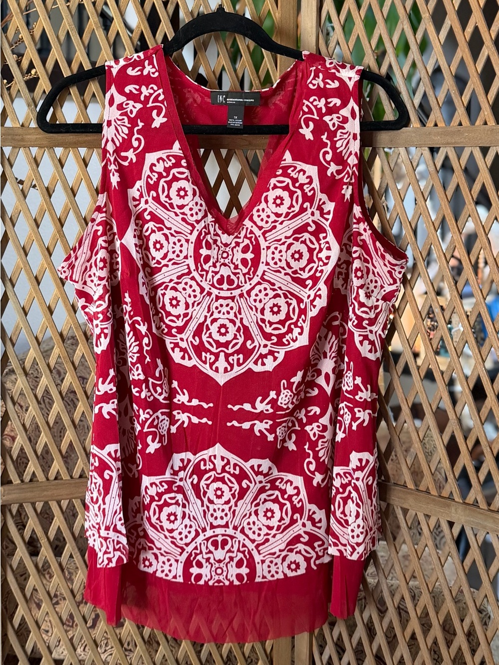 INC International Concepts Red and White V-Neck Tank Top